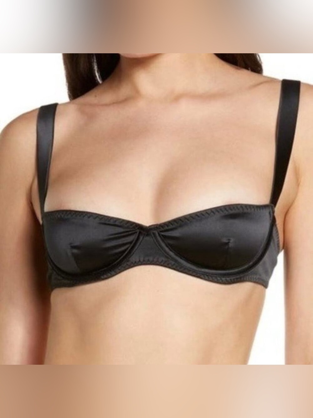 New Skims Shine Satin Balconette Bralette Bra Size 38 B Onyx Black Stretch